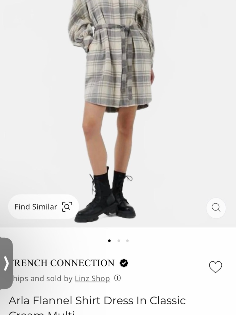 French Connection Plaid Flannel Shirt Dress in Cream and Gray
